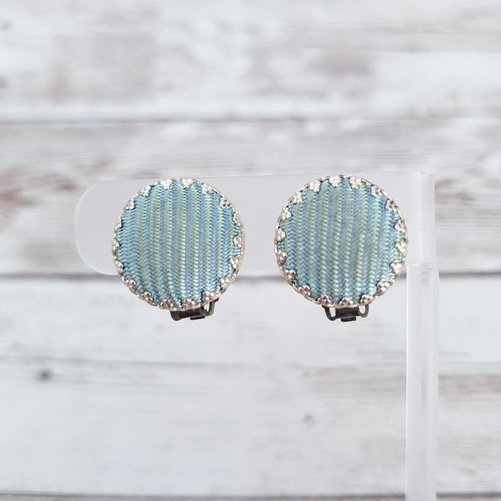Vintage Clip On Earrings - Turquoise Tone - Stained